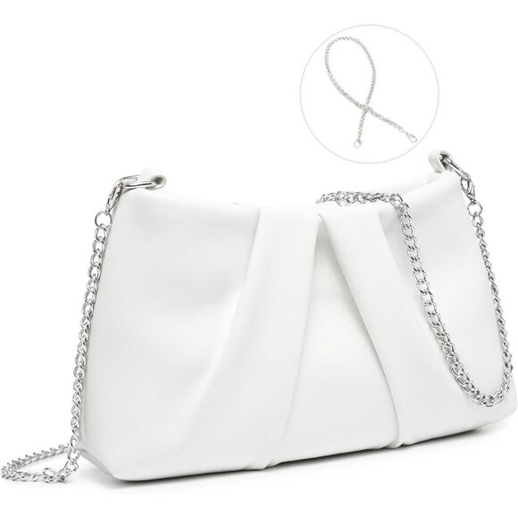 Vegan Leather Pleated Evening Bag Clutch Crossbody Purse with Detachable Chains